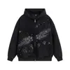 Moletom cardigã masculino com capuz e strass, design moderno hip-hop, jaqueta única com zíper duplo para primavera e outono