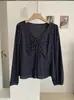 KEKEZOON Camisa holgada de manga larga con lunares y lazo en V moda retro moderna nuevo estilo para mujer 8431