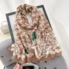 Bufanda de algodón y lino con estampado de pata de gallo JM para mujer, lujo ligero y elegante, chal largo para primavera y otoño, calentador de cuello, adecuado para ventas transfronterizas