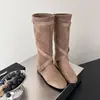 Botas largas de gamuza de moda apilables 2026 verde otoño negro Radne que aumentan la altura retro hermoso nuevo estilo botas de jinete mujer