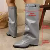 2026 Nuevo Modelo Talla Grande Botas de Moda con Tacón Alto Plisadas Tacón Grueso Talla Grande Botas de Caña Alta Estilo Británico Transfronterizas para Mujer