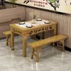 Mesa e Cadeiras para Lanchonete em Madeira Maciça Restaurante Loja de Macarrão Mesa Retangular para Fast Food Cantina Comercial Mesa para Churrasco Carbonizado Hot Pot