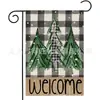 Bandera de Jardín de Navidad Árbol de Navidad Santa Impresión a Doble Cara Lino Bandera Banner Decoración de Patio para Vacaciones