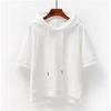 Moletom Coreano de Manga Curta para Mulheres Solto Cor Pura 2024 Novo Verão Manga Meia Manga Manga Três Quartos com Capuz Camiseta Top