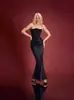 Estilo Europeu e Americano Outono e Inverno Novo Moda Feminina Transfronteiriça Tomara que Caia Sexy Costas Nuas Slim Vestido de Noite Vestido para Mulheres