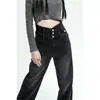 Calça jeans feminina de cintura alta e perna larga, tamanho 26, calça retrô de inverno reta, modelagem solta que emagrece, barra dobrada, dropshipping disponível