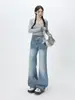 YECHUAN # Jeans acampanados de tiro bajo estilo retro americano para mujer, corte holgado, adelgazantes, que no se pegan, pantalones de largo hasta el suelo para otoño