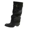 Botas estilo pantalón para mujer, nuevo modelo primavera/verano 2026, punta redonda, hebilla de cinturón, botas de jinete de caña alta, botas largas hasta la rodilla retro de nicho