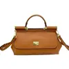 Bolso Cruzado de Hombro Único de Cuero Auténtico con Estampado de Palmeras Horizontal de Color Sólido para Mujer, Bolso Platinum Modelo Nuevo
