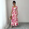 2026 AliExpress Nuevo Vestido de Playa Estilo Resort Transfronterizo con Mangas Abullonadas para Mujer con Estampado Floral Europeo y Americano y Cintura Alta