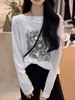 Camiseta Sencilla de Manga Larga para Mujer 2026 Verano Nuevo Estilo Patrón Estampado Holgada Ropa con Protección Solar de Moda y Versátil Top Delgado
