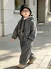 Conjunto de Sudadera con Forro Polar de Invierno para Niños Estilo Coreano Ropa Deportiva Fresca y Moderna para Niños Conjunto de Dos Piezas Ropa para Niños Pequeños y Niños Pequeños Comercio Exterior