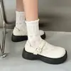 Sapatos Mary Jane brancos estilo francês com plataforma para mulheres, nova coleção 2026, verão e outono, bico redondo, versáteis, retrô e que aumentam a altura