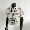 Camisa Polo Malha Camiseta de Manga Curta Masculina Gola Meio Zíper Textura Listrada Estilo Old Money Verão Fábrica Transfronteiriça Atacado