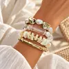 Pulseira de Contas Europeia e Americana Transfronteiriça Retrô Metálica Redonda com Emendas Moda Criativa Turquesa Sintética Pulseira Empilhável de Múltiplas Camadas