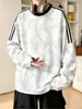 Sudadera de estilo universitario a rayas para hombre, colección de otoño, cuello redondo, corte holgado, diseño retro tie-dye, marca de moda, peso pesado, sin capucha