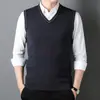 Em estoque: Colete de malha 100% lã merino australiana fiada para homens, colete canelado espessado de 335g com ponto liso