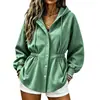Colección Otoño/Invierno 2026 Europea y Americana Amazon: chaqueta casual para mujer, de color liso, con cierre de cremallera, botones metálicos, cintura elástica, con bolsillos y capucha