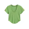 Camiseta de Manga Corta con Cuello en U y Dobladillo Curvo Estilo Puro Deseo Chica Picante Verano Nuevo Versátil Ajuste Delgado Corta Color Sólido Top Básico