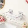 Estante de almacenamiento para inodoro sin perforaciones, soporte para lavabo, suministros para inodoro, espacio de almacenamiento rectangular montado en la pared, aluminio