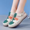Zapatos de Playa de Cuero Genuino 2024 Verano Nuevos Sandalias Casuales Romanas con Bloque de Color para Mujer de Mediana Edad y Ancianas Suela de Carne de Res Zapatos de Mujer