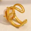 Moda Europea y Americana Elegante Celebridad de Internet Pulsera Francesa Acero Inoxidable Chapado en Oro de 18K Simple Todo Combina Jade Rosa Anillo Abierto para Mujer