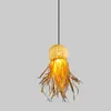 Novo Lustre de Vento Criativo Chinês Vintage Decoração de Pousada Varanda Sala de Jantar Sala de Estar Lustre Pastoral de Água-viva e Rattan