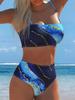 Bikini de Exportación Europeo y Americano 2025 Tirantes Desmontables Estampado Degradado Cintura Alta Sexy Bikini Dividido Traje de Baño para Mujer
