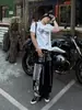 Pantalones Deportivos Anchos con Estampado de Letras para Hombre, Rectos Estilo Hip-Hop Americano Nicho Cordón Pantalones Casuales de Jazz