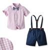Ropa Infantil de Caballero Británico 2024 para Niños Grande y Pequeño Verano Algodón Camisa de Manga Corta y Pantalones Vestido de Cuatro Piezas