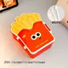 Lonchera de dibujos animados para estudiantes, caja de almacenamiento de alimentos con compartimentos, linda lonchera con forma de hamburguesa, papas fritas y palomitas de maíz con utensilios