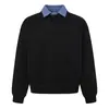 Moletom masculino com gola dobrada, estilo duas peças falsas, para primavera e outono, marca trendy europeia e americana, xadrez em blocos de cor, gola semiaberta, corte solto