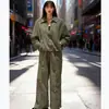 Chaqueta Larga de Solapa de Manga Larga Nueva Primavera Transfronteriza 8372369 Pantalones Anchos Elásticos de Cintura Alta 8372364