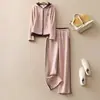 Conjunto Deportivo Casual 2025 Primavera y Otoño Nuevo para Mujer Chaqueta Corta Rosa con Capucha Pantalones Rectos Ropa Deportiva Conjunto de Dos Piezas