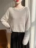 Diseño de nicho hueco, cuello redondo con cuentas, versátil, suave, tacto de alta gama, elegante camiseta de manga larga de Lyocell Tencel
