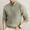Suéter de zíper parcial com gola alta para homens, malha cinza, versátil para o trabalho, casual e quente, para outono e inverno, gola semi-alta