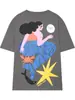Camiseta Versátil Estampada con Efecto Lavado para Mujer, Estilo Europeo y Americano, Nueva de Verano 2026, Cuello Redondo, Manga Corta, Top Holgado