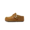Zapatos Birkenstock para Mujer 7cm Retro Hebilla Única Pedrería Suela Gruesa 2026 Otoño Nuevo Perezosos Slip-on Punta Cerrada Media Pantufla