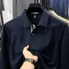 Camisa polo masculina popular, camiseta 100% algodão de alta qualidade, manga longa de outono, gola de lapela, blusa bordada para homens