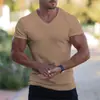 Desejo Amazon Europa e Estados Unidos comércio exterior masculino verão esportes fitness lazer cor sólida decote v manga curta homens