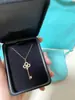 Collar Tf de Plata de Ley con Colgante de Llave con Corona Tachonada de Diamantes, Cadena para Clavícula de Oro Rosa de 18 Quilates con Corona de Piedras Preciosas