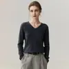 Zhenrong~Malha Minimalista Consinee 100% Caxemira Suéter Feminino Gola V Retrô Suave Camada Base