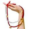 Cadena de Suéter con Colgante de Cristal Blanco Natural y Calcedonia Roja de Alta Calidad con Diseño Retro