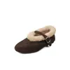 Zapatos Mary Jane de ante de vaca con lana para mujer, zapatos planos de mujer, nuevos para otoño e invierno, cuero genuino, pelo cálido, boca poco profunda, zapatos de vestir para mujer 40