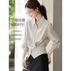 Camisa Original de Comercio Exterior para Mujer, Otoño 2025, Ceñida a la Cintura, Adelgazante, Blusa Elegante, Versátil para el Trabajo, Top de Manga Larga
