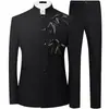 Traje de novio estilo chino, traje Zhongshan para hombre, atuendo tradicional moderno para la recepción del novio, el padrino y los mayores con bordados