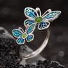 Anillo de jaspe natural con doble mariposa para mujer, chapado en oro s925, diseño de nicho azul quemado, estilo hada antiguo, apertura ajustable.