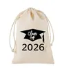 Saco de Algodão para Temporada de Formatura de 2026 Decoração de Festa de Formatura Sacola de Presente Saco com Cordão de Lona de Algodão Turma do Chapéu de Formatura