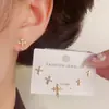 Moda Japonesa e Coreana Design de Brincos de Três Peças com Cruz Cravejada de Diamantes Nicho Luxo Leve Simples Super Brilhantes para Mulheres