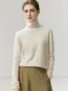 Nuevo suéter de cachemir 100% puro para otoño e invierno con bordes enrollados, cuello alto superpuesto, corte ajustado, versátil, cálido y versátil top de punto básico